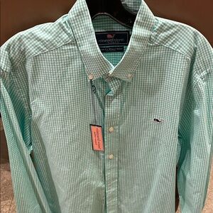 Vineyard Vines Men's Aqua Checkered Shirt